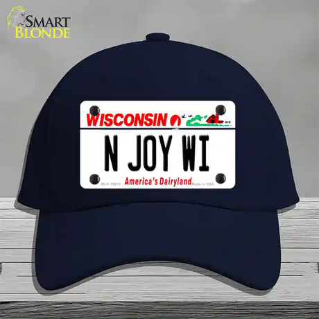 N Joy WI Wisconsin Novelty License Plate Hat Cotton / Navy