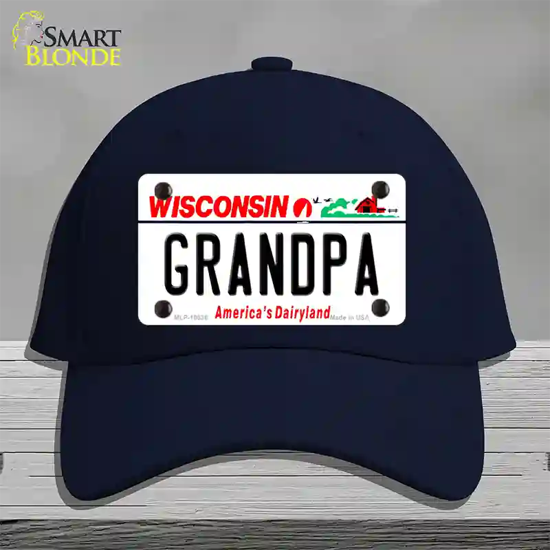 Grandpa Wisconsin Novelty License Plate Hat Cotton / Navy