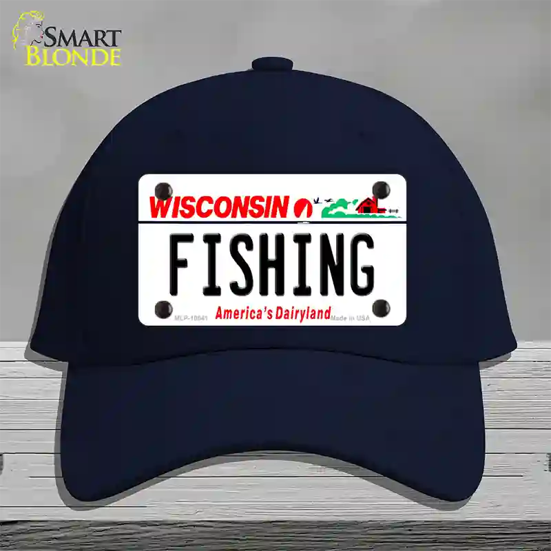 Fishing Wisconsin Novelty License Plate Hat Cotton / Navy