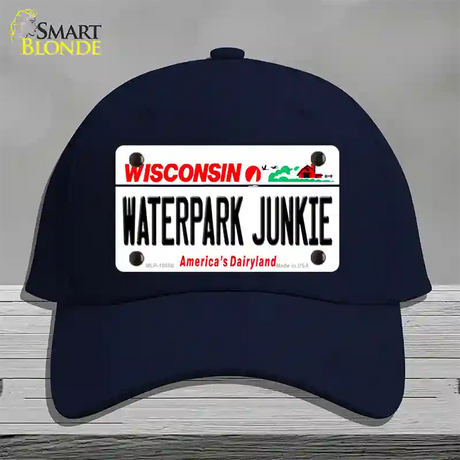 Waterpark Junkie Wisconsin Novelty License Plate Hat Cotton / Navy