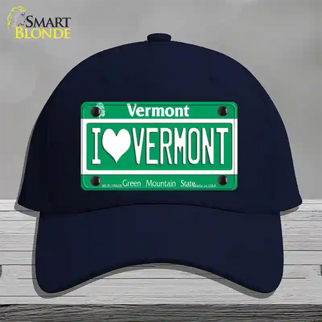 I Love Vermont Novelty License Plate Hat Cotton / Navy