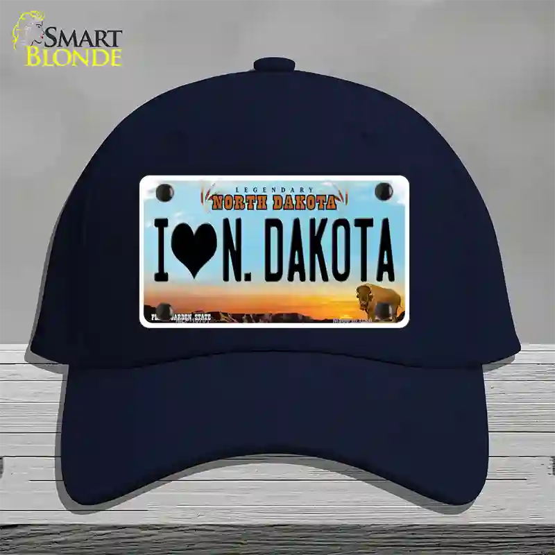 I Love North Dakota Novelty License Plate Hat Cotton / Navy