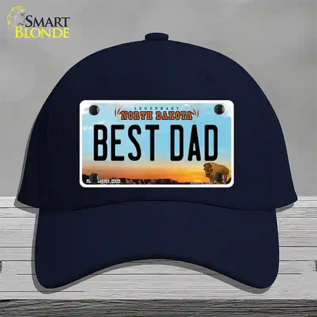 Best Dad North Dakota Novelty License Plate Hat Cotton / Navy