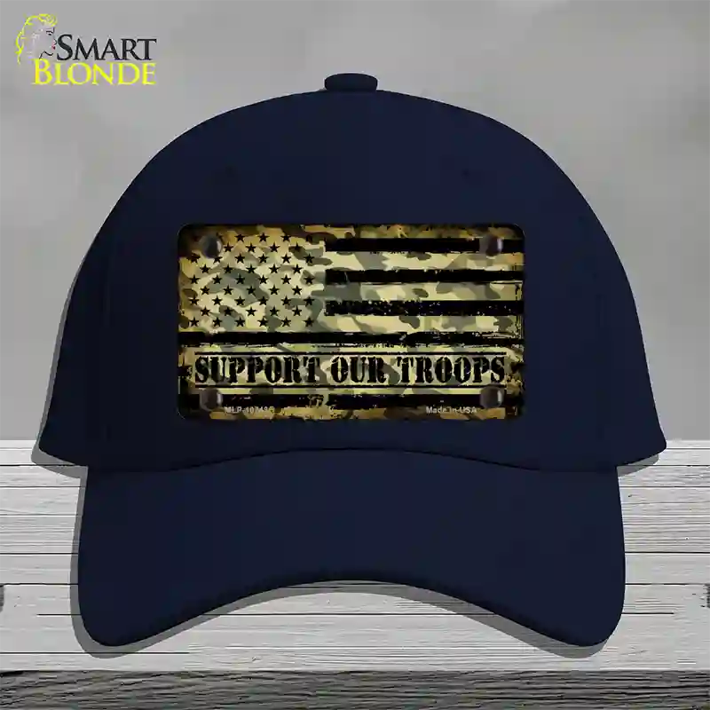 Camo American Flag Support Troops Novelty License Plate Hat Cotton / Navy