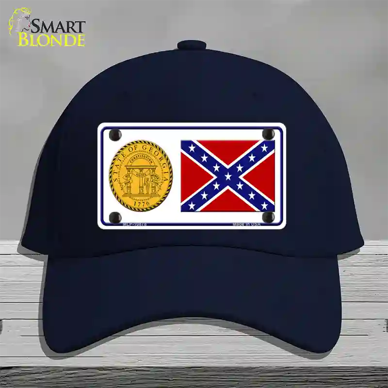 Confederate Flag Georgia Seal Novelty License Plate Hat Cotton / Navy