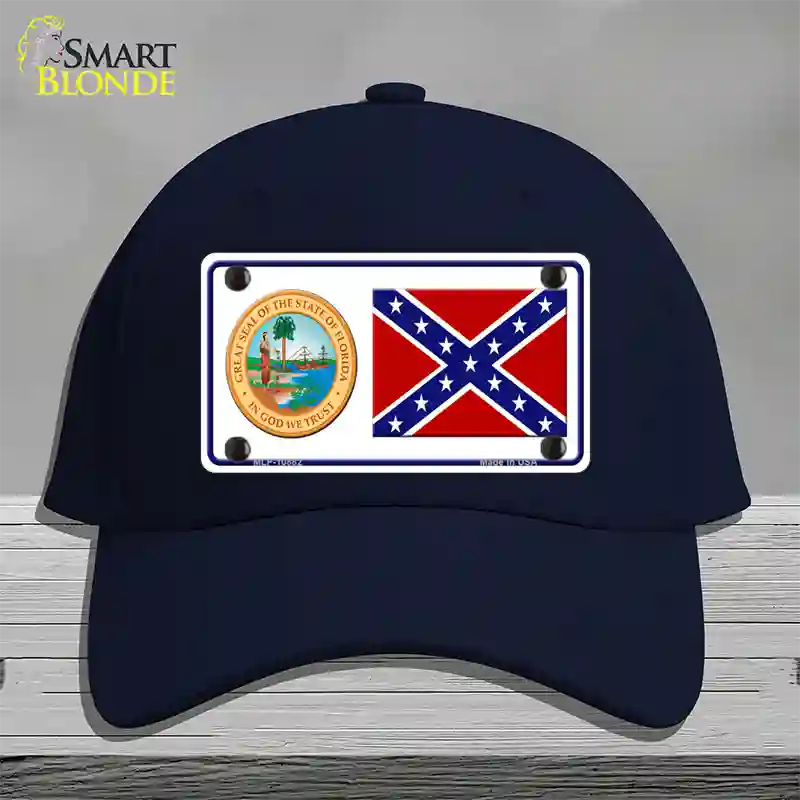 Confederate Flag Florida Seal Novelty License Plate Hat Cotton / Navy