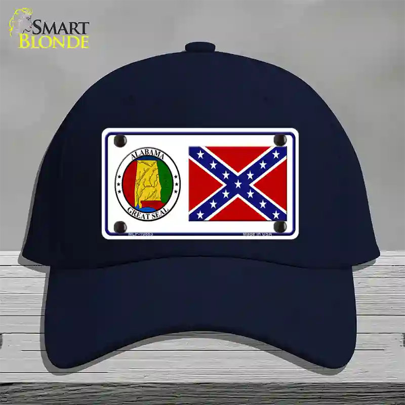 Confederate Flag Alabama Seal Novelty License Plate Hat Cotton / Navy