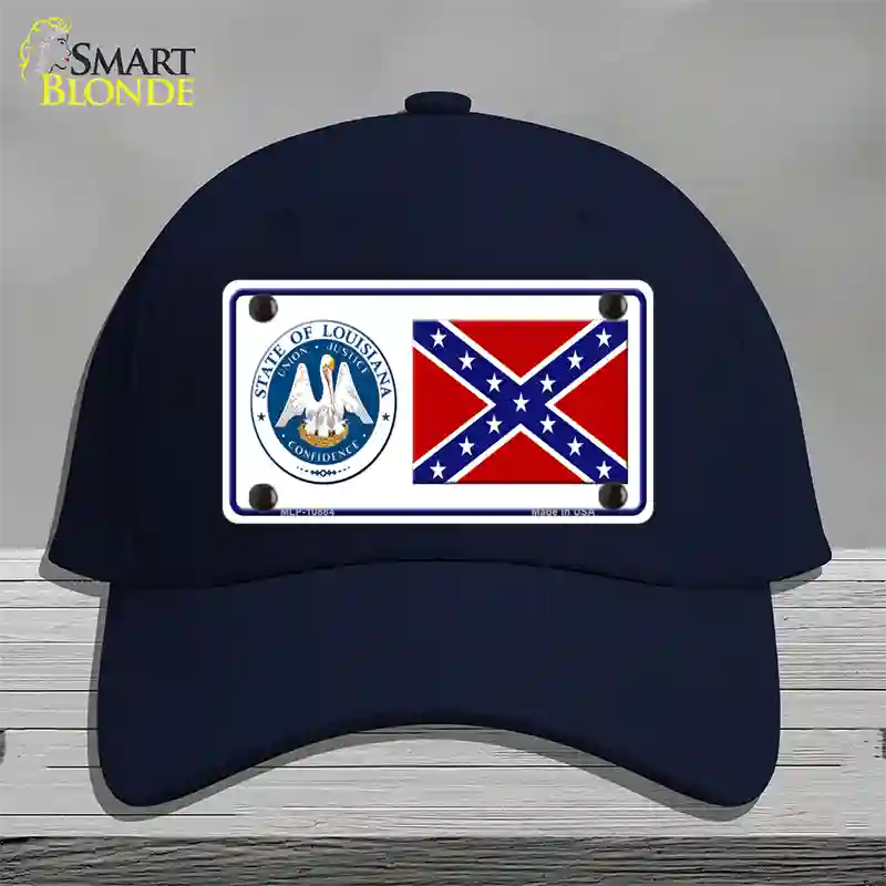 Confederate Flag Louisiana Seal Novelty License Plate Hat Cotton / Navy