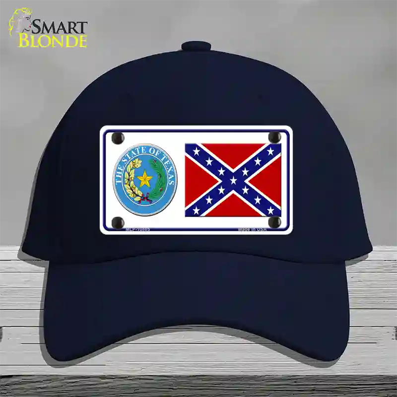 Confederate Flag Texas Seal Novelty License Plate Hat Cotton / Navy