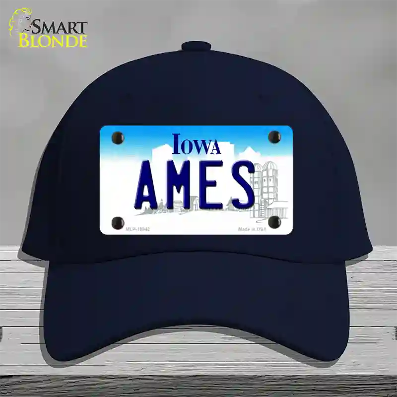 Ames Iowa Novelty License Plate Hat Cotton / Navy