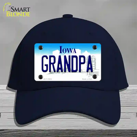 Grandpa Iowa Novelty License Plate Hat Cotton / Navy