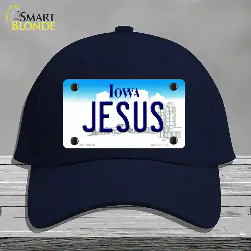 Jesus Iowa Novelty License Plate Hat Cotton / Navy