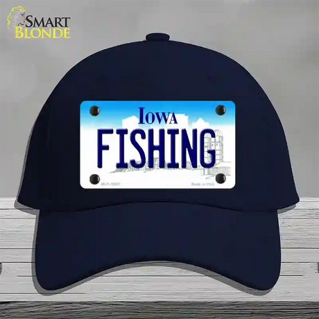 Fishing Iowa Novelty License Plate Hat Cotton / Navy