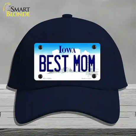 Best Mom Iowa Novelty License Plate Hat Cotton / Navy