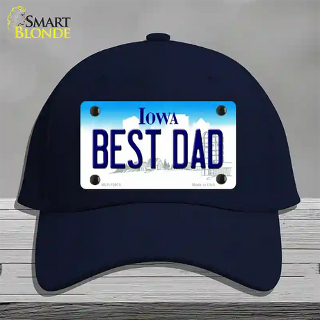 Best Dad Iowa Novelty License Plate Hat Cotton / Navy