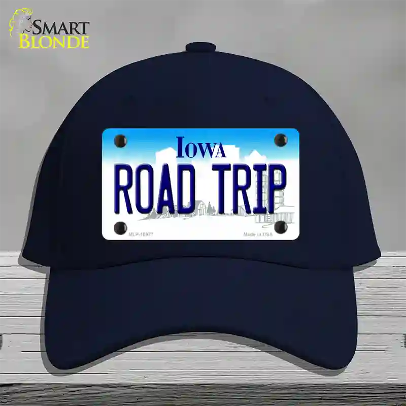 Road Trip Iowa Novelty License Plate Hat Cotton / Navy