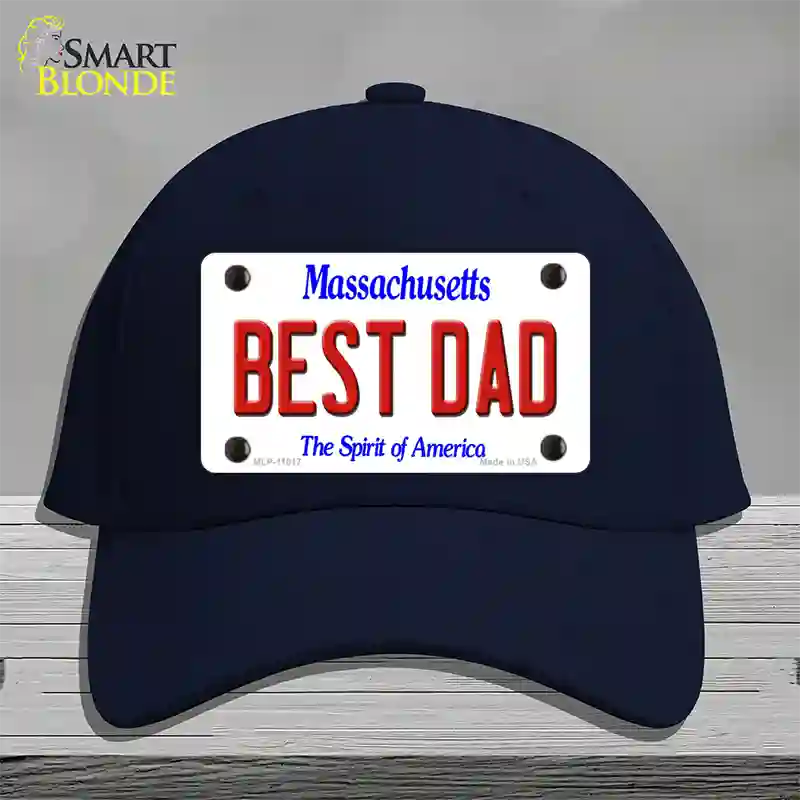 Best Dad Massachusetts Novelty License Plate Hat Cotton / Navy