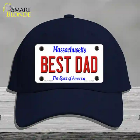 Best Dad Massachusetts Novelty License Plate Hat Cotton / Navy