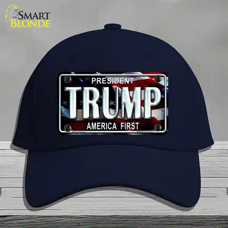 Trump America First Novelty License Plate Hat Cotton / Navy