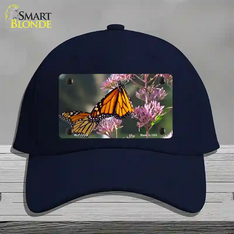 Butterfly Monarch On Flower Novelty License Plate Hat Cotton / Navy