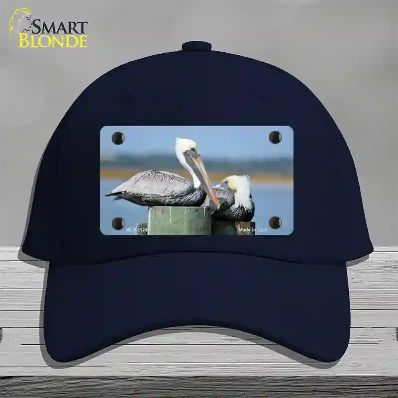 Pelican Two On Pier Novelty License Plate Hat Cotton / Navy