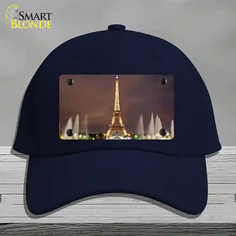 Eiffel Tower Night With Fountain Novelty License Plate Hat Cotton / Navy