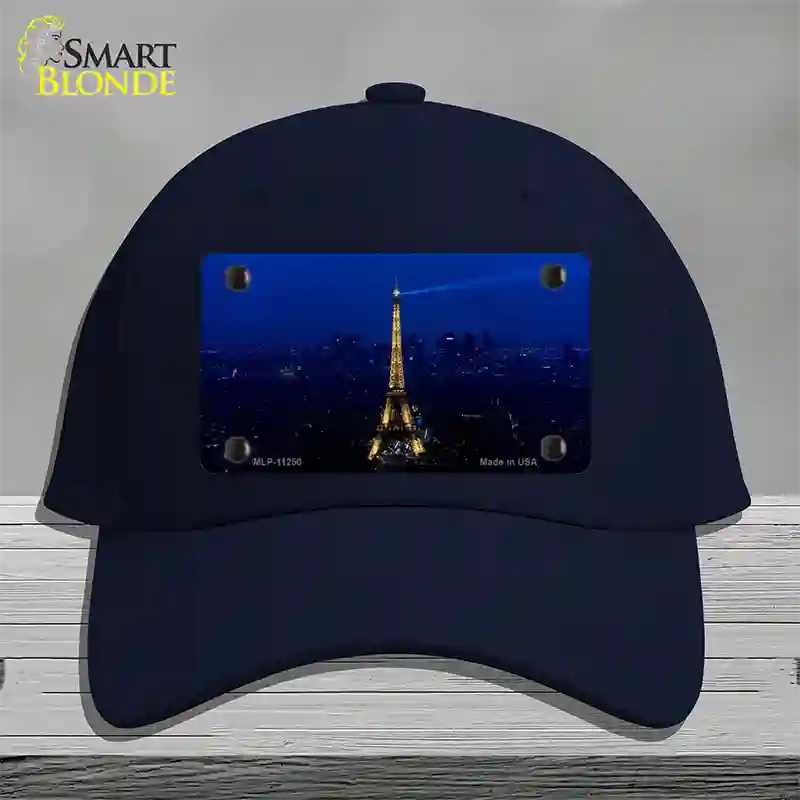 Eiffel Tower Night With City Skyline Novelty License Plate Hat Cotton / Navy