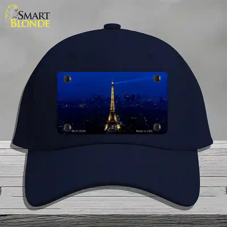 Eiffel Tower Night With City Skyline Novelty License Plate Hat Cotton / Navy