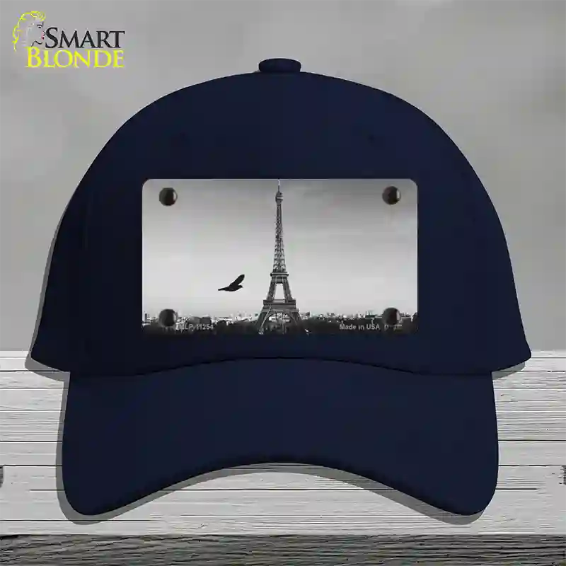 Eiffel Tower Black and White With Bird Novelty License Plate Hat Cotton / Navy