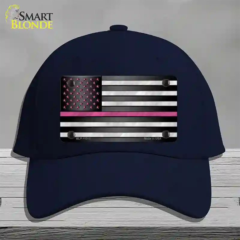 Thin Pink Line With Pink Stars Novelty License Plate Hat Cotton / Navy