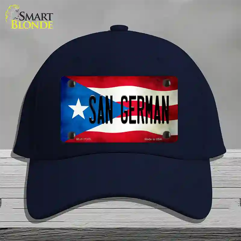 San German Puerto Rico Flag Novelty License Plate Hat Cotton / Navy