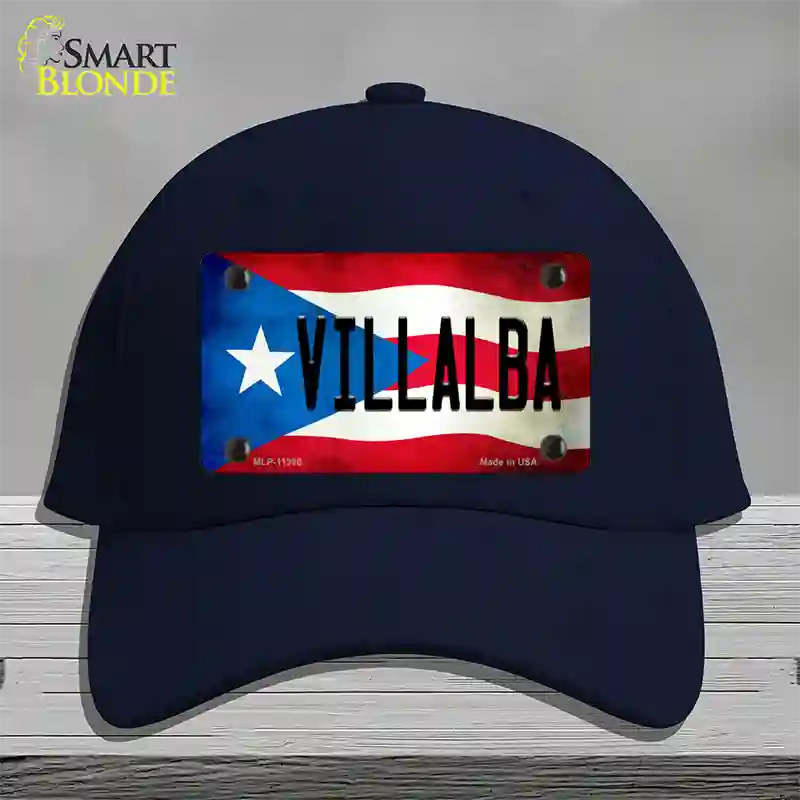 Villalba Puerto Rico Flag Novelty License Plate Hat Cotton / Navy