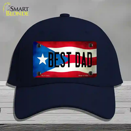 Best Dad Puerto Rico Flag Novelty License Plate Hat Cotton / Navy