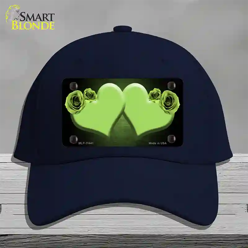 Hearts Over Roses In Lime Green Novelty License Plate Hat Cotton / Navy