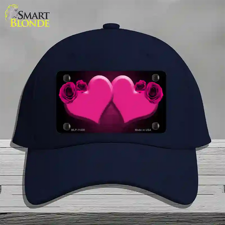 Hearts Over Roses In Pink Novelty License Plate Hat Cotton / Navy