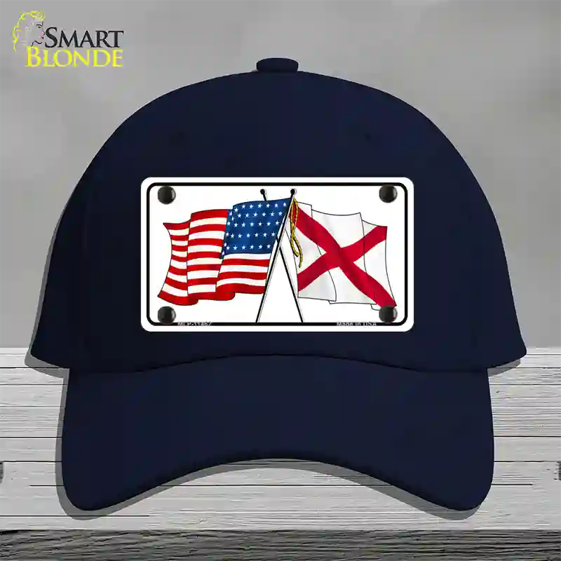 Alabama Crossed US Flag Novelty License Plate Hat Cotton / Navy