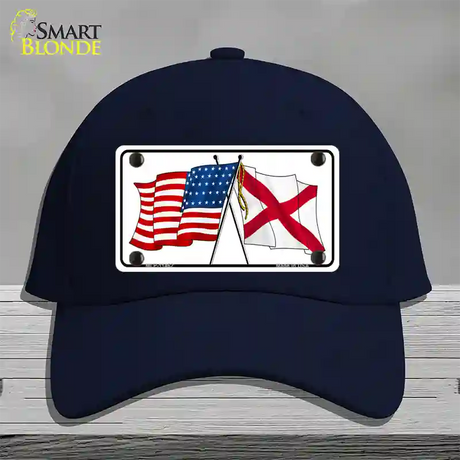 Alabama Crossed US Flag Novelty License Plate Hat Cotton / Navy