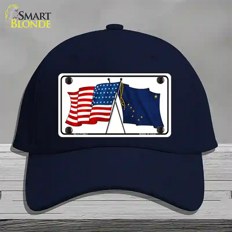 Alaska Crossed US Flag Novelty License Plate Hat Cotton / Navy