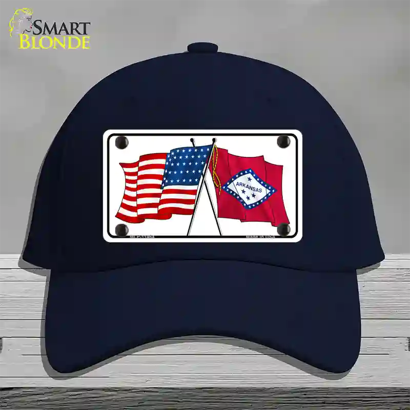 Arkansas Crossed US Flag Novelty License Plate Hat Cotton / Navy