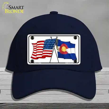 Colorado Crossed US Flag Novelty License Plate Hat Cotton / Navy