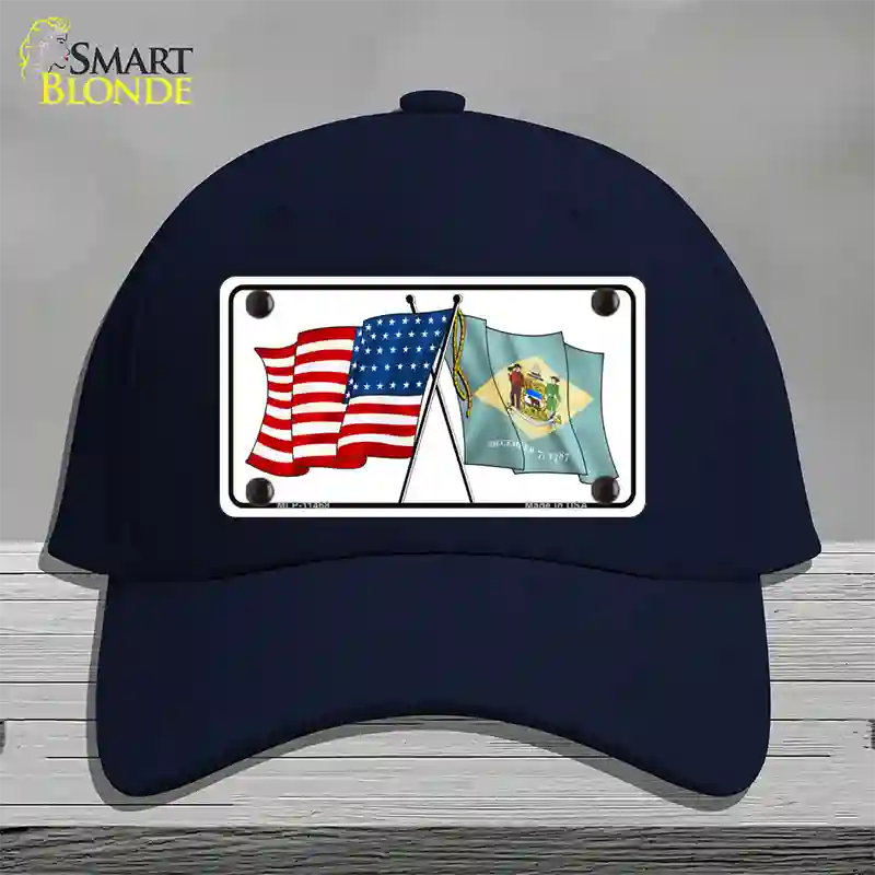 Delaware Crossed US Flag Novelty License Plate Hat Cotton / Navy