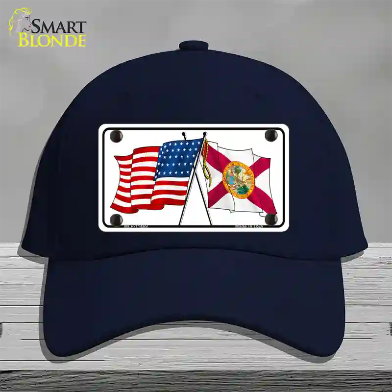 Florida Crossed US Flag Novelty License Plate Hat Cotton / Navy