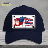 Hawaii Crossed US Flag Novelty License Plate Hat Cotton / Navy