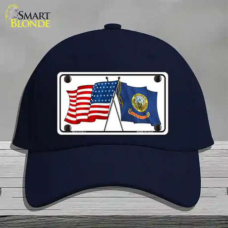 Idaho Crossed US Flag Novelty License Plate Hat Cotton / Navy