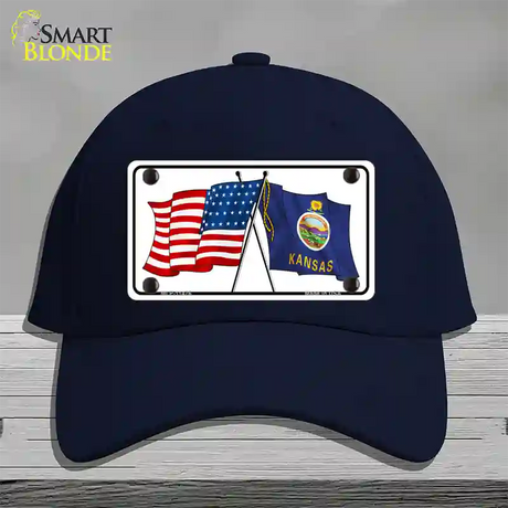 Kansas Crossed US Flag Novelty License Plate Hat Cotton / Navy