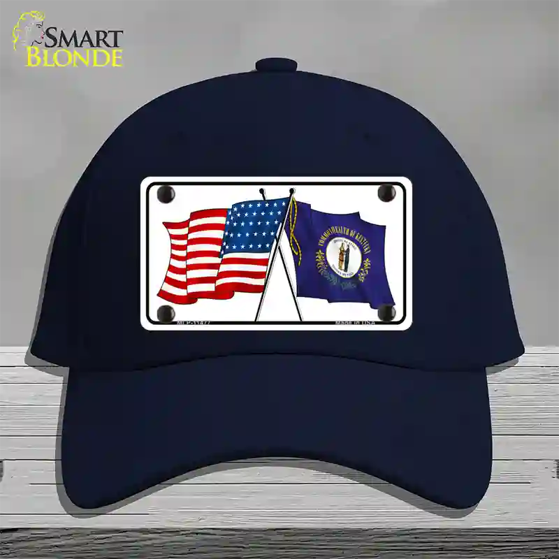 Kentucky Crossed US Flag Novelty License Plate Hat Cotton / Navy