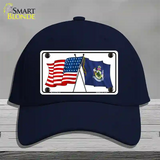 Maine Crossed US Flag Novelty License Plate Hat Cotton / Navy