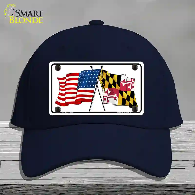 Maryland Crossed US Flag Novelty License Plate Hat Cotton / Navy