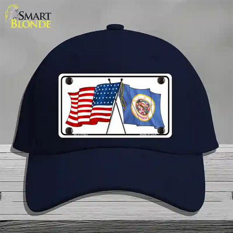 Minnesota Crossed US Flag Novelty License Plate Hat Cotton / Navy