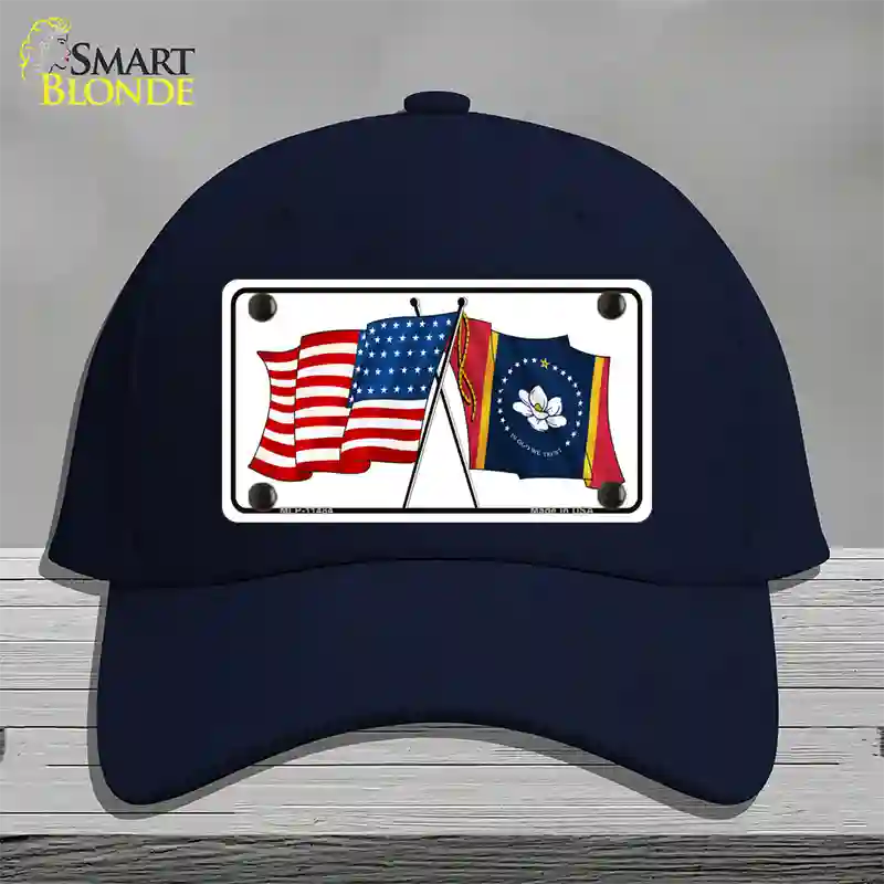 Mississippi Crossed US Flag Novelty License Plate Hat Cotton / Navy